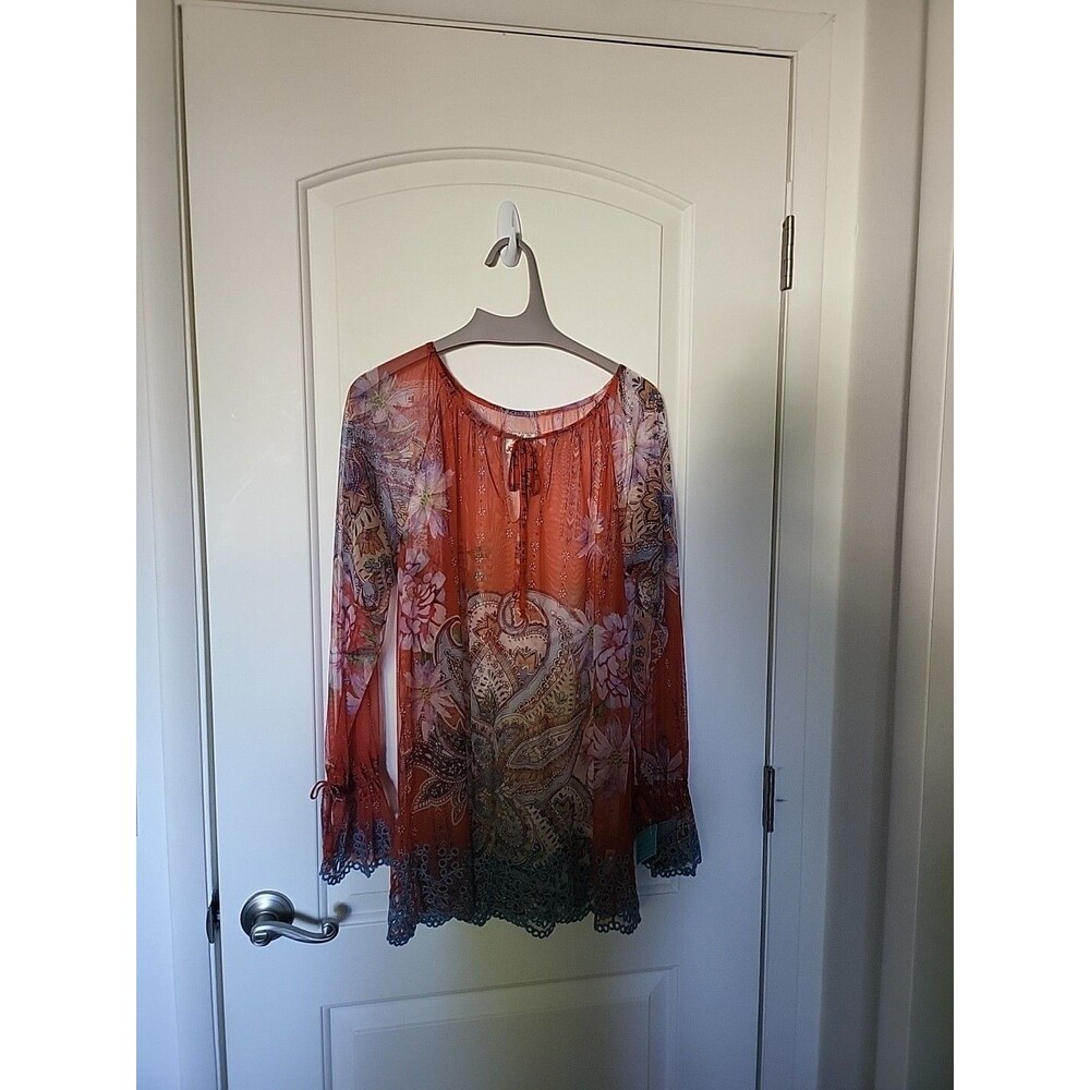 Johnny Was Biya Paisley Mesh Blouse Sheet Size Medium $280 Beach Cover Up